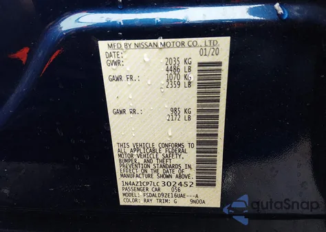 2020 Nissan Leaf Sv 40 Kwh from USA, damaged, VIN 1N4AZ1CP7LC302452